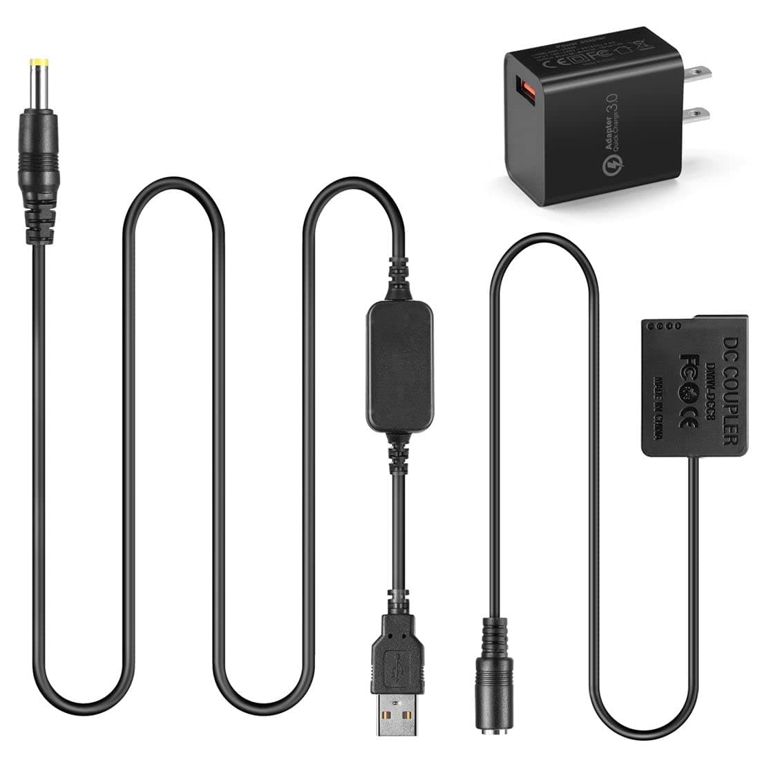 5V USB Adapter Kit + 5V3A Charger + DMW DCC8 BLC12 BLC12E Couplers for Lumix DMC DMC-FZ1000 FZ2000 FZ2500 FZ300 G7 G6 G5 GH2 FZH1 GH2S GX8 G80 G81 G85