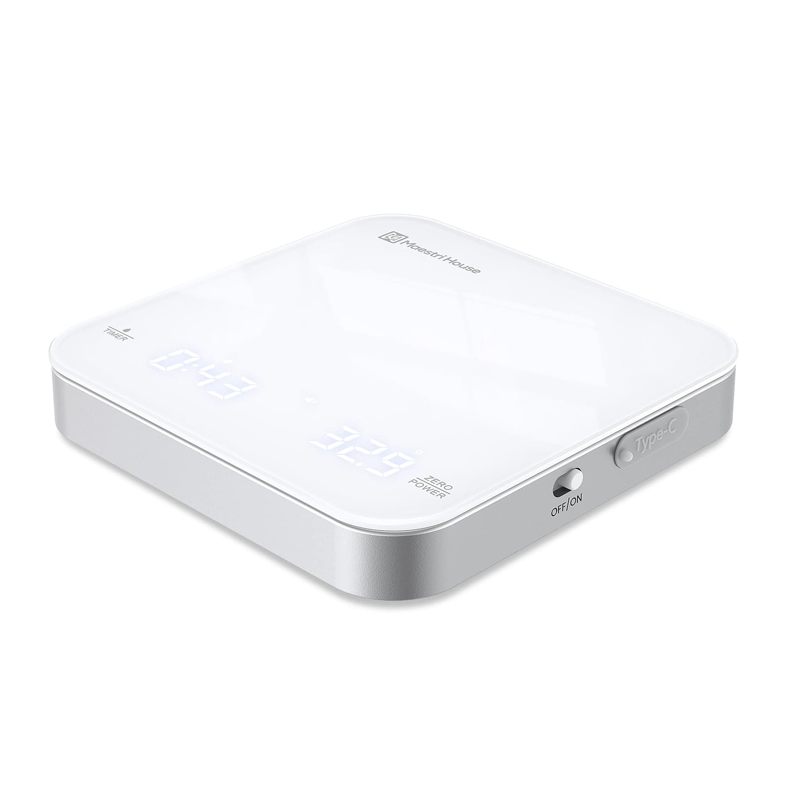 Rechargeable Mini Coffee Scale with Timer, Espresso Scale, 2kg/0.1g Accurate Scale for Espresso and Pour-Over Coffee, Portable Digital Kitchen Scale with Automatic Timing(White&Silver)