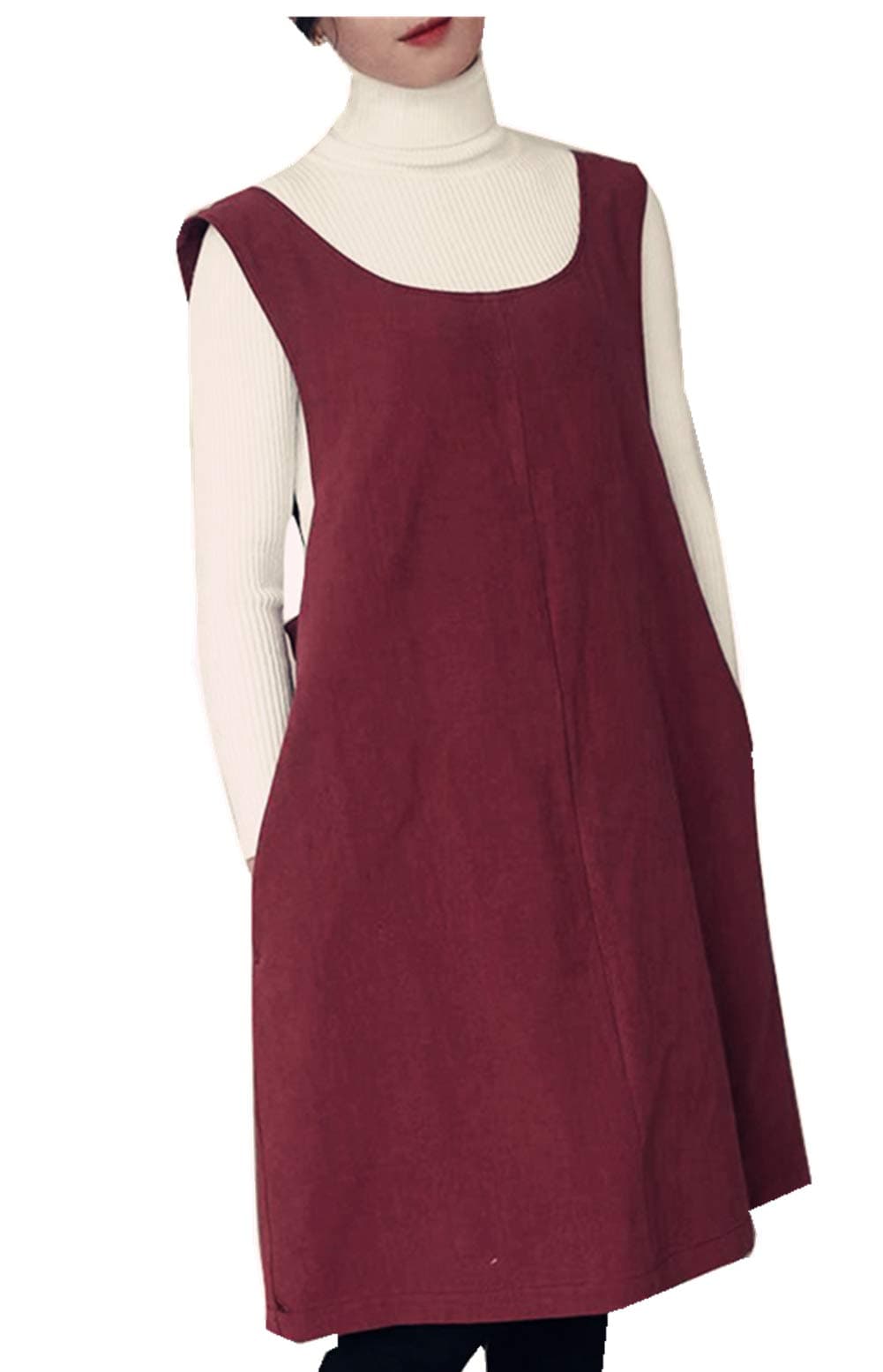 Cotton Linen Japanese Apron Halter Cross Back Bandage X Shape Aprons Two Pockets