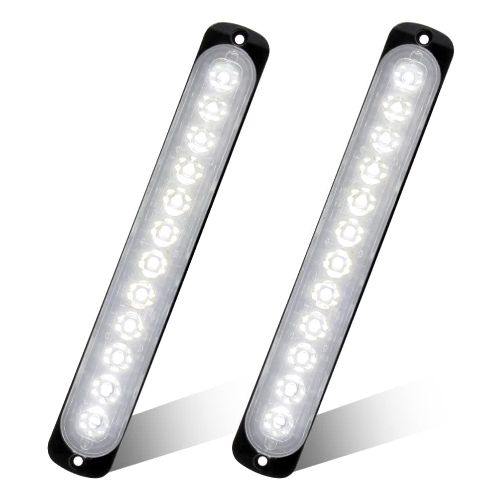 2pcs 12LED White Led Emergency Beacon Hazard Warning Flashing Strobe Light Bar Universal for Construction Vehicle Car Truck Trailer 12-24V