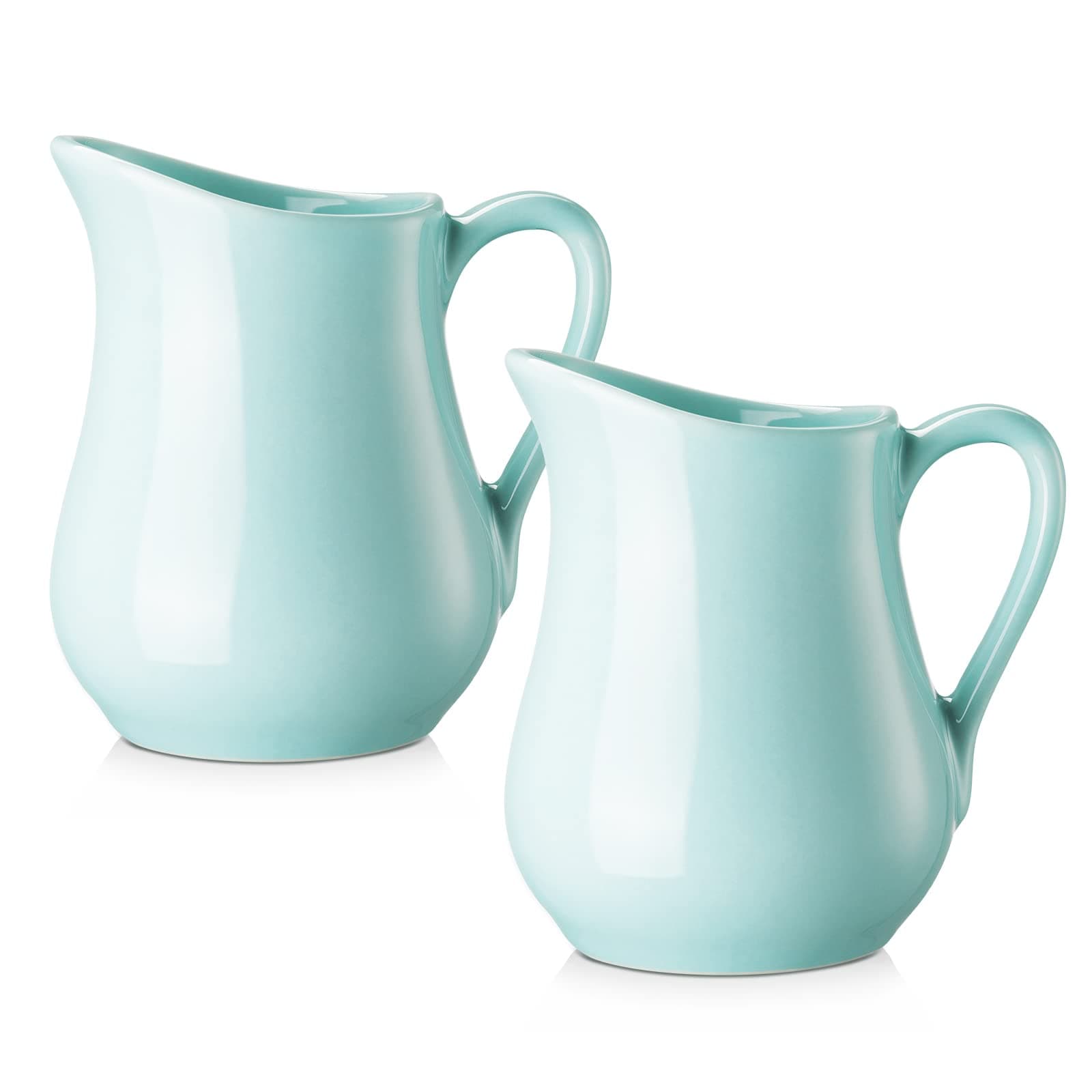 Gurygo 4 Ounce (Set/2) Creamer Pitcher with Handle, Small Classic White Fine Porcelain Creamer Container, Small Ceramic Pitcher for Coffee Milk, Microwave & Freezer Safe (Turquoise)