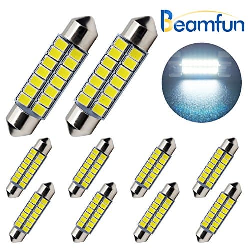 BEAMFU Festoon LED Reading License White Light, LED Dome Interior Light,41mm 14-SMD 2835 Chipsets,No Error (Pack of 10)
