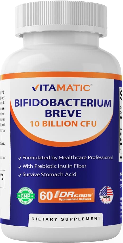 Bifidobacterium Breve - 10B per DR Capsule - 60 Count - Digestive Support - Made with Prebiotic Inulin Fiber