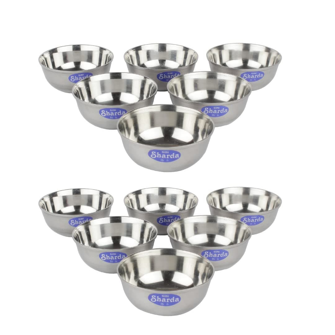 Sharda Metals Stainless Steel Curry Dal Bowl Katoris Set of 12 | Serving Dessert Vegetable Soup Wati Vati Bowls Katori Steel Set | Kitchen & Dining 12pcs