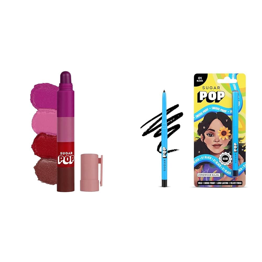 Makeup Essentials - 4 In 1 Lip Twist 01 Classic - 6.4 Gms & Longwear Matte Kajal - 0.30 Gms X 2 - Set Of 2