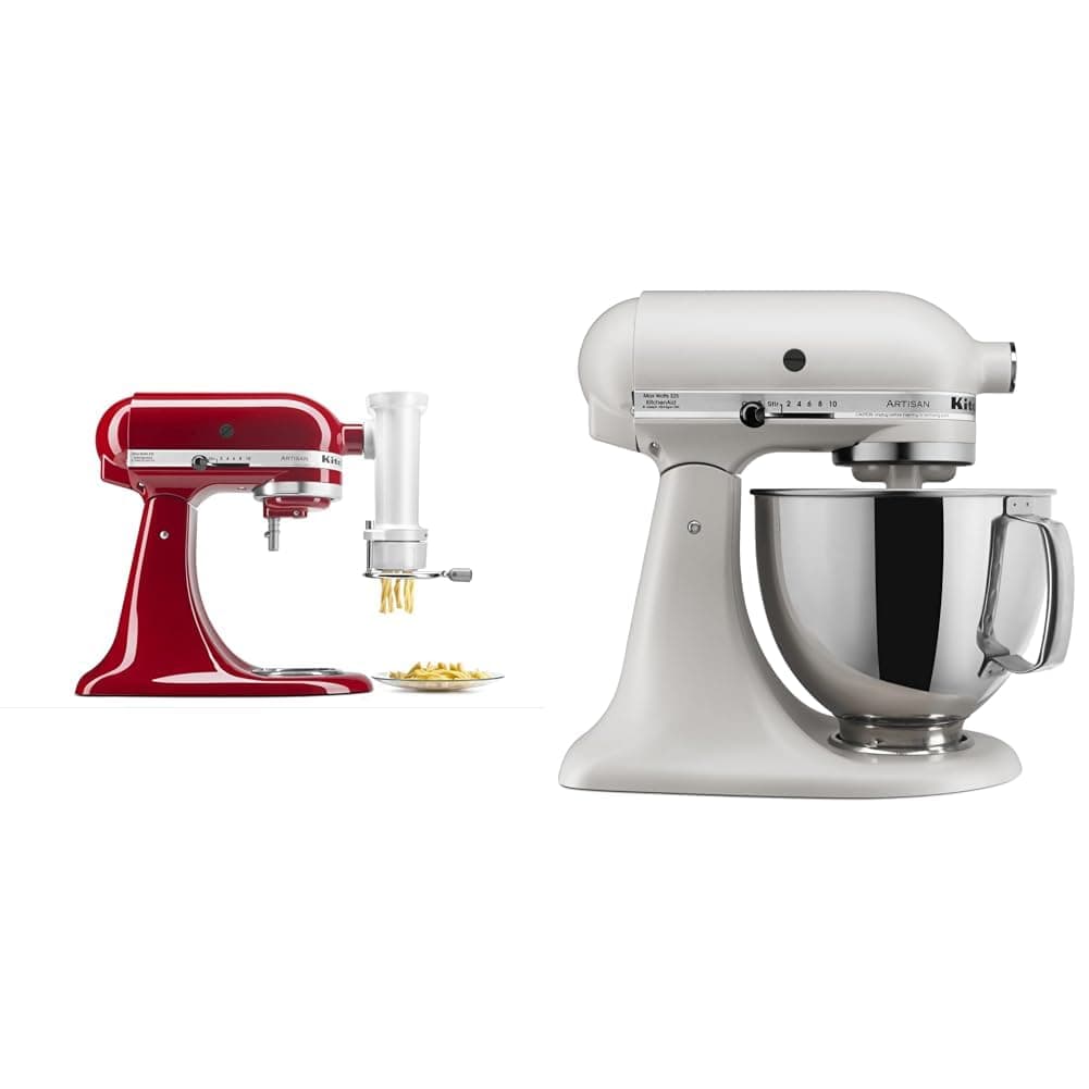 KitchenAid KSMPEXTA Gourmet Pasta Press Attachment with 6 Interchangeable Pasta Plates, White & Artisan Series 5-Quart Tilt-Head Stand Mixer - KSM150PS, Milkshake