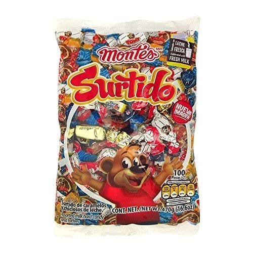MONTES Surtido Assorted Milk Hard Candy and Toffees 100pcs (Net Weight 16.6oz) Authentic Mexican Candy with Free Chocolate Kinder Bar Included