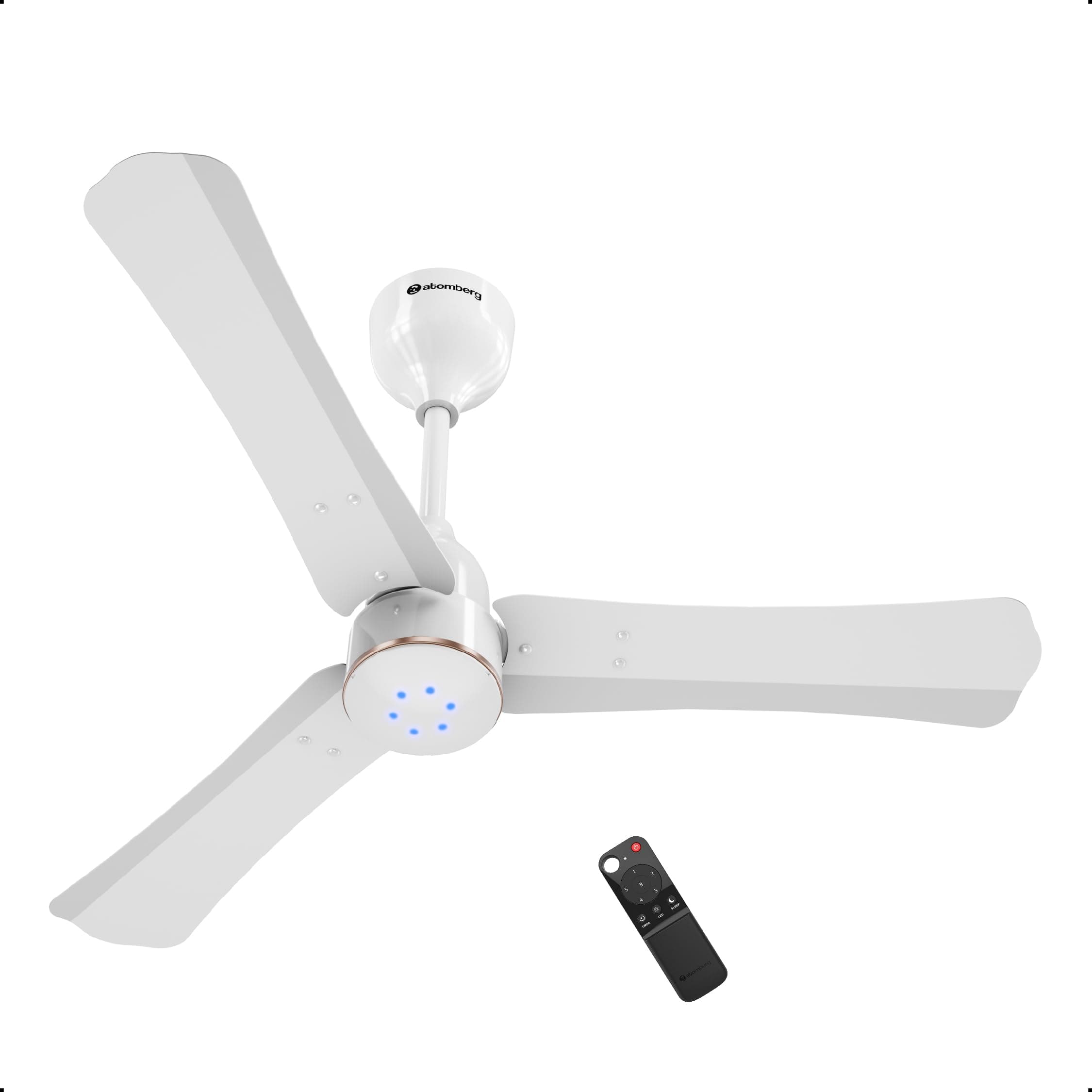 atomberg Renesa Halo Smart 900mm BLDC Ceiling Fan with Remote | BEE 5 star | High Air Delivery | Low noise operation | LED Speed Indicator | Sleek Design | 3 Year Warranty | Gloss White & Gold Ring