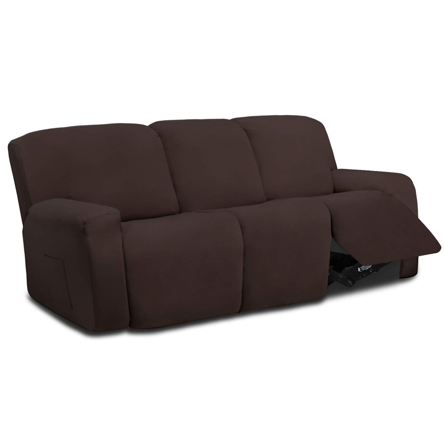 8 Pieces Microfiber Stretch Sectional Recliner Sofa Slipcover Soft Fitted Fleece 3 Seats Couch Cover Washable Furniture Protector with Elasticity for Kids Pet(Recliner Sofa, Chocolate)