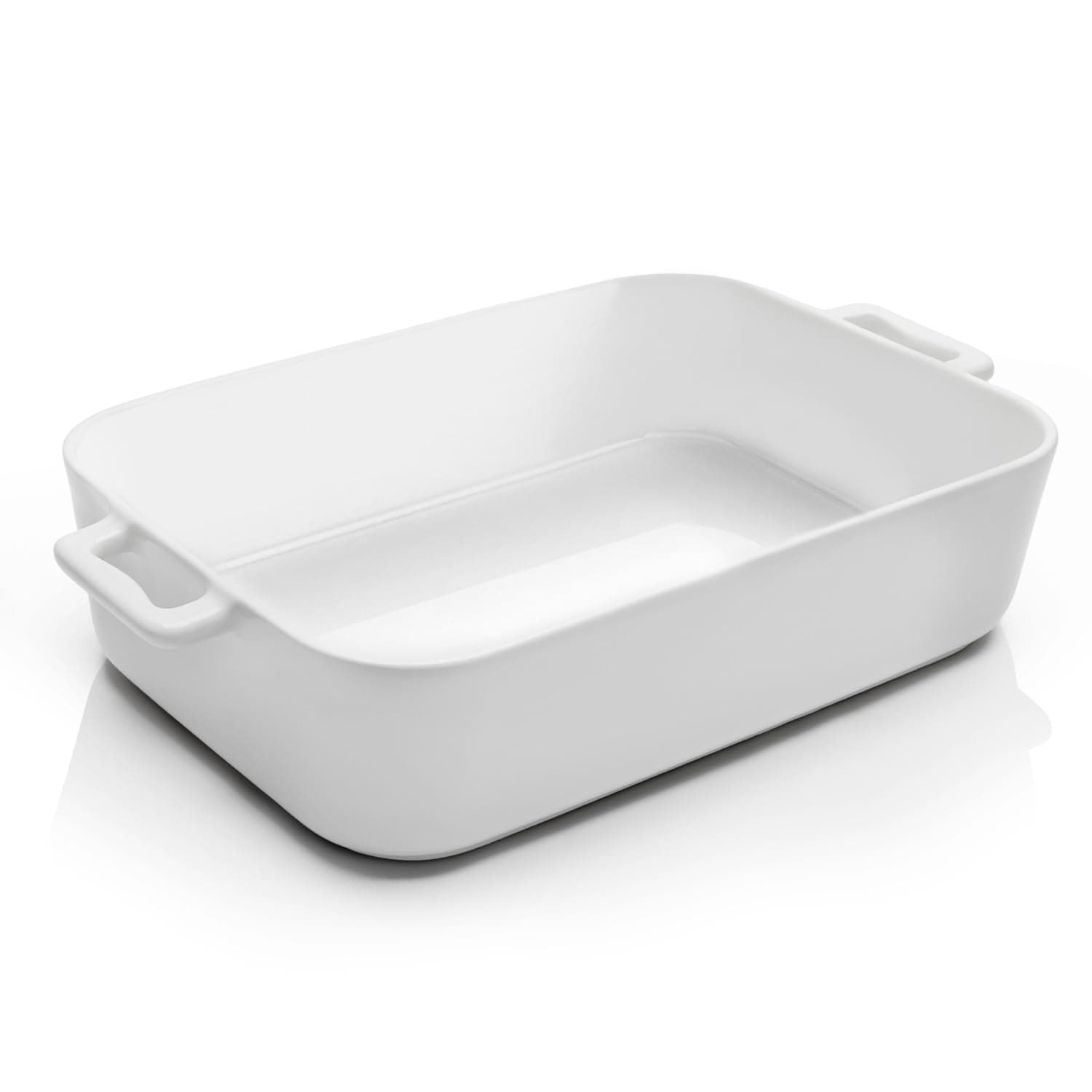 Deep Ceramic Baking Dish, 9x13 Inch Casserole Dish for Oven, 152 oz Large Elegant Design Lasagna Pan with Handles- Durable Serving Bakeware for Lasagna, Roasting and Baking, White