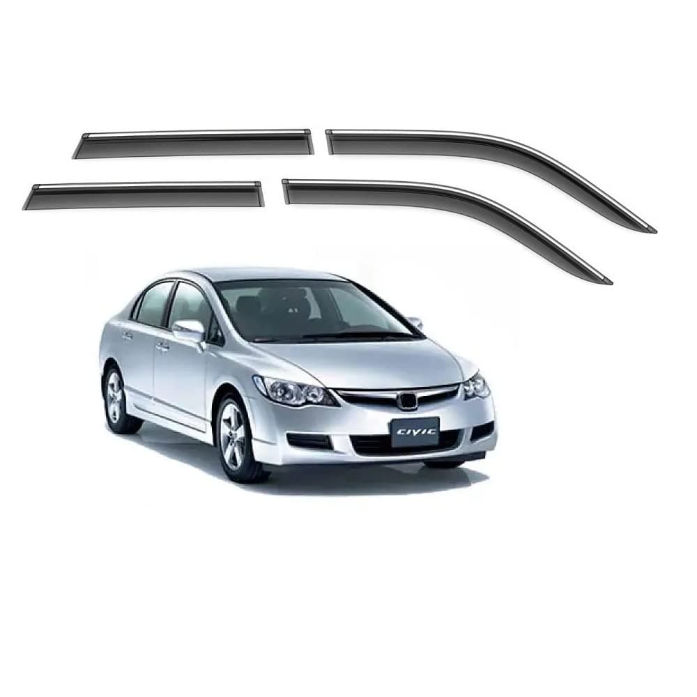Unbreakable Chrome line Door Visor/Wind Deflector/Rain Guard Compatible for Honda Civic (2006 to 2013) Type 1 (Set of 4pc)