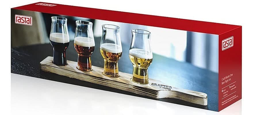 RastalCraft Master One Flight Set – Set N ° 5 Pieces (N ° 4 Craft Master 19.5 cl One Taster Glasses + Scoop Lithographed Handmade Wood) for the of Beer Tasting – Gift Box