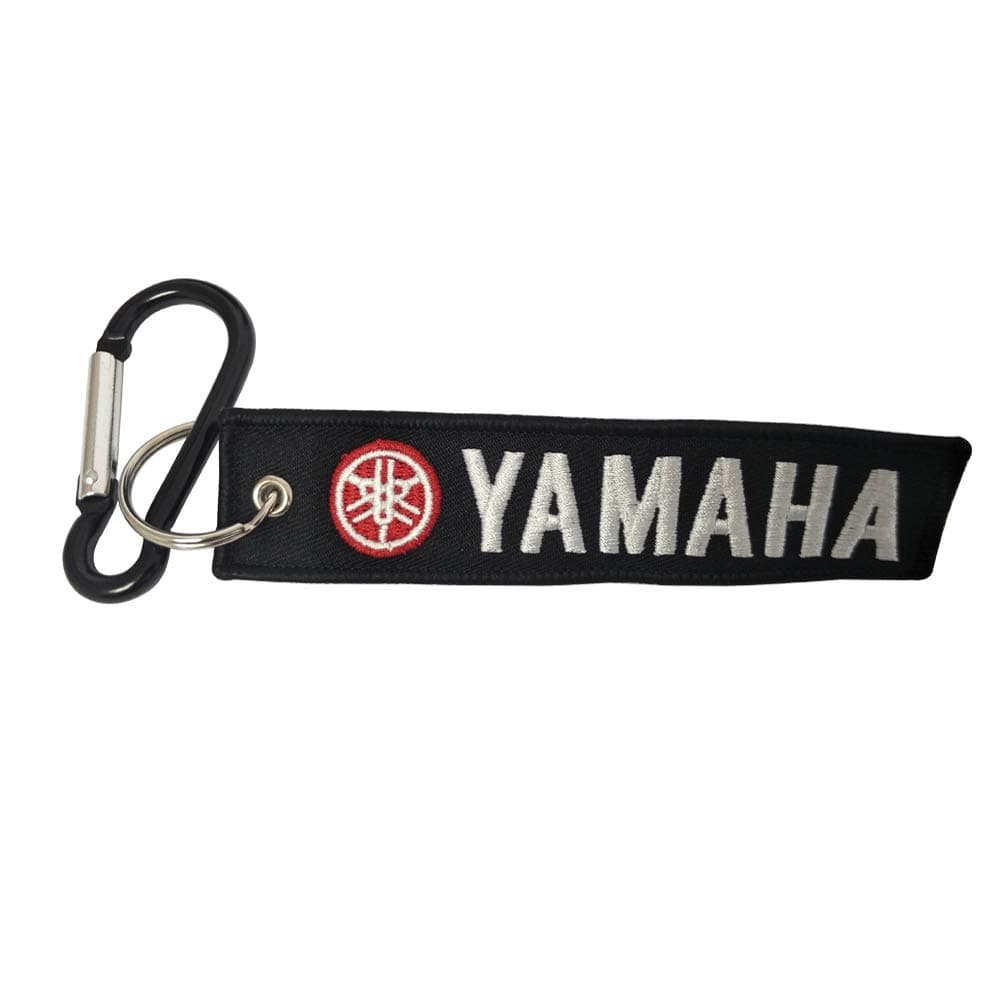 Pasdec 1x Stitching Fabric Tag Keychain with Aluminum D Shape Carabiner Black Color Clip Hook Motorcycles Bike Biker Key Chain Compatible Fit Use for Yamaha