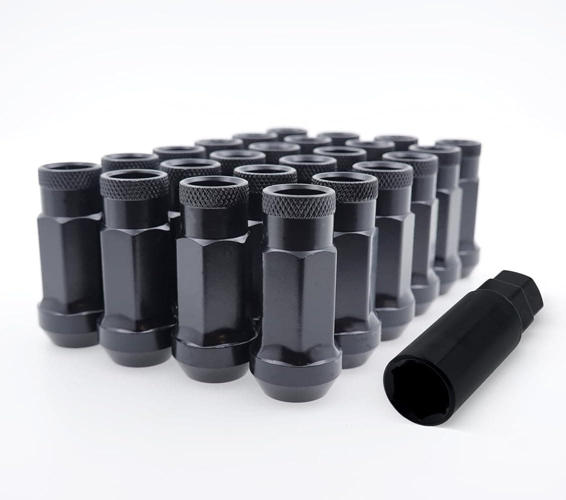 EZAccessory 14x1.5 Extended Tuner Lug Nuts 32 Pcs+Key Black Racing Open End for Chevy/GMC C2500/C3500-K2500/K3500 2/4WD C1500HD-K1500HD
