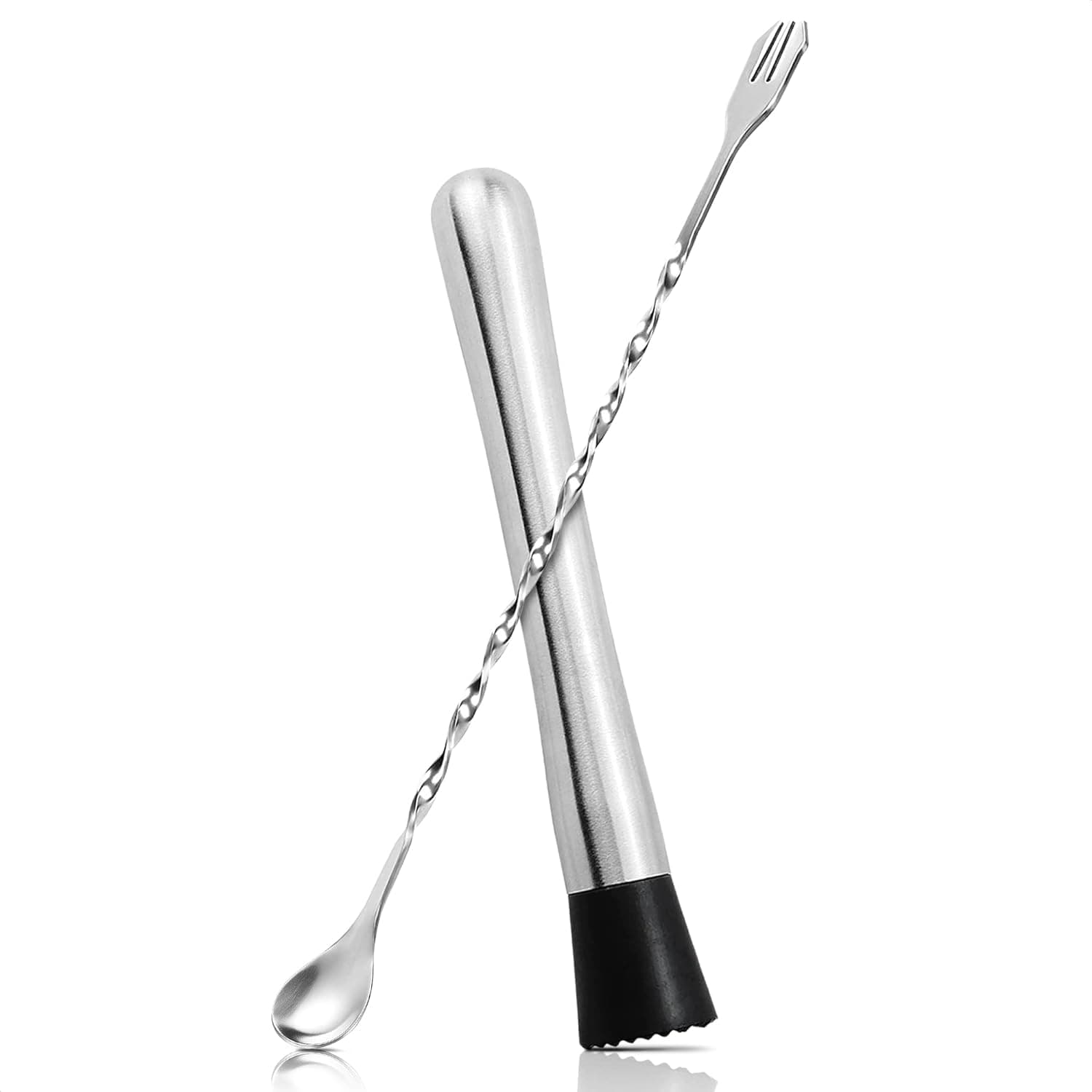Benting Cocktail Muddler, Muddler And Bar Spoon Stirring Spoon, Stainless Steel Stirrer, Long Handled Accessory Tool For Mojito Fruit Drinks