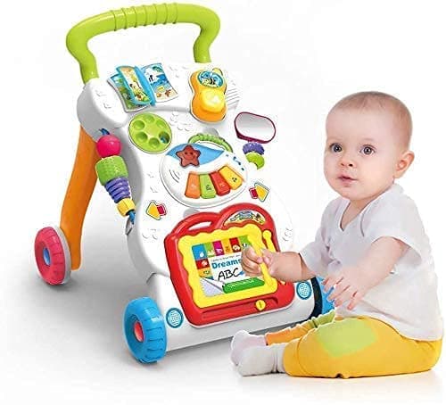 MAPPLE CREATION Anti-Rollover Baby Push Walker Walker with Adjustable Speed 3 in 1 Baby Walker Activity Center 6-7-18 Months 1 Year Old, Sit-to-Stand Learning Walker