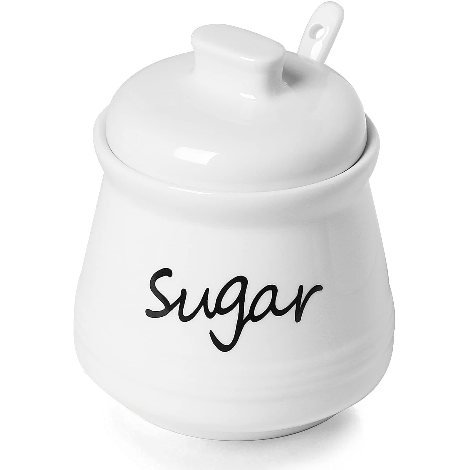 Ceramic Sugar Bowl with Lid and Spoon 12oz (White)