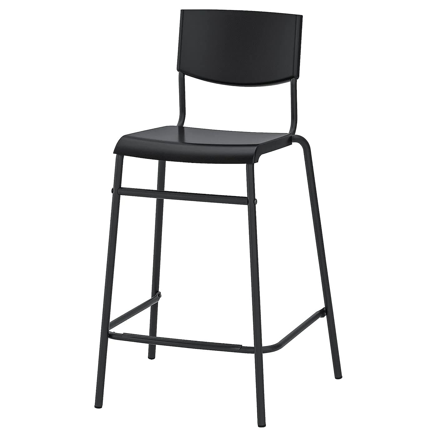 Ikea STIG Bar Stool with backrest, Black/Black 74 cm (29 1/8 ")