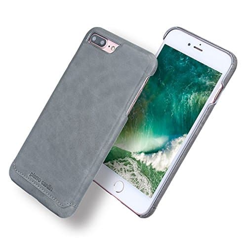 iPhone 7 Plus & iPhone 8 Plus Case, Pierre Cardin Premium Luxurious Slim Italian Genuine Cow Leather Hard Back Cover Back Case for iPhone 7 Plus & iPhone 8 Plus 5.5 Inch, Grey