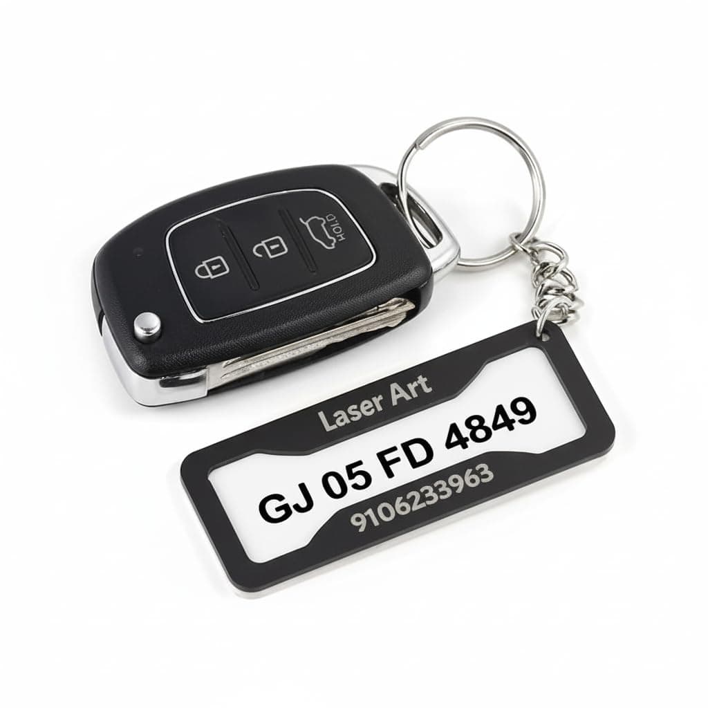 Customized Number Plate Keychain - Personalized With Your Name and Contact Number