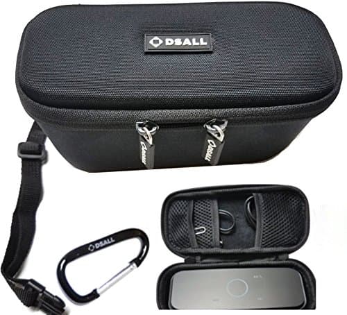 DSALL Hard Case Travel Bag for DOSS Touch Wireless Bluetooth V4.0 Portable Speaker with HD Sound and Bass with 3 Pockets for Audio/USB Cable, Adjustable Handle, 2 Side Zipper, includes a Carabiner