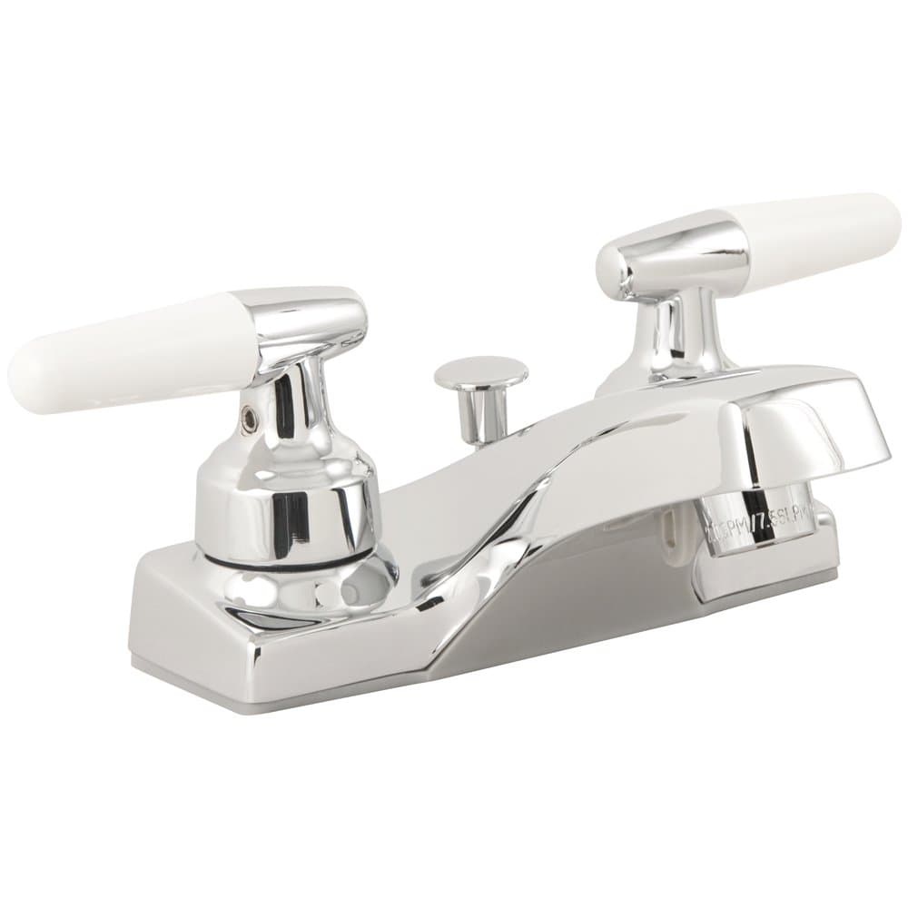 Aqualife Two Handle Washerless Bathroom Faucet -Chrome finish with interchangeable white or oak handles