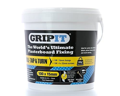 GripIt Yellow 15mm Plasterboard Fixings for Stud Walls - Max Load 71Kg (100 Pack)