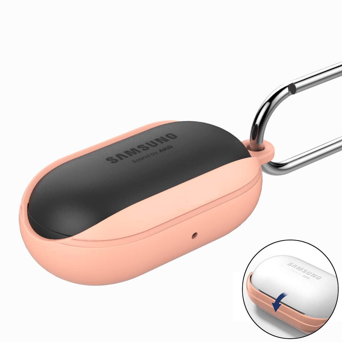 Silicone Case Bean for Galaxy Buds Wireless 2019, Soft and Flexible, Scratch/Shock Resistant Silicone Case for Samsung Galaxy Buds, with Carabiner and Keychain (Pink)