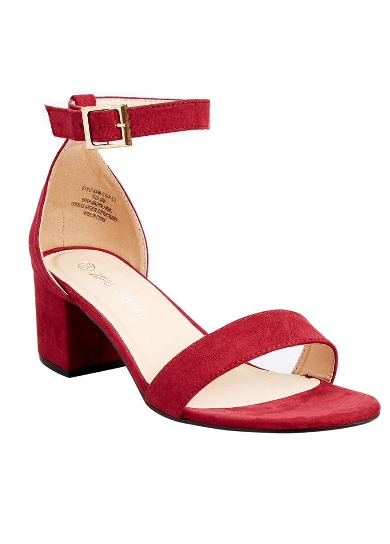 Charles Albert Women's Open Toe Block Heel Pumps, Wide Width Ankle Strap Sandal, RED, 12