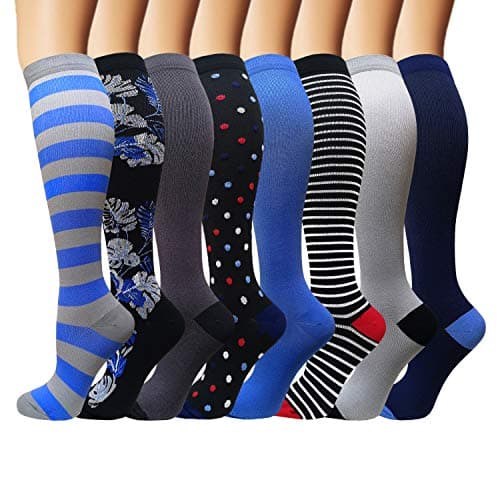 8 Pack Copper Knee High Compression Socks For Men & Women-Best For Running,Athletic,Medical,Pregnancy and Travel -15-20mmHg (S/M, Multicoloured 10)