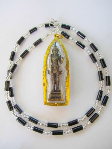 (PG074)Rare Buddha Phra Siam Deva Thiraj Talisman Thai Amulet Bless Rich Luck Win Gold Plate Pendant Frame