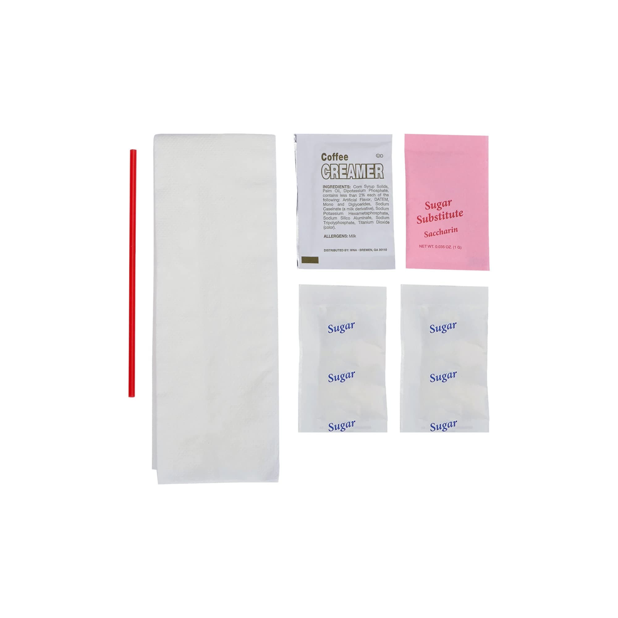 WNA 612239 6-Piece Coffee Condiment Kit, 17" Width x 12" Length 1-Ply Napkin (Case of 250)