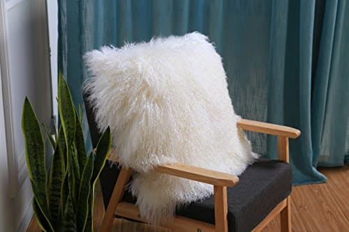 February Snow Deluxe Home Decorative Rectangular Soft Plush 100% Real Mongolian (Tibetan) Lamb Wool Pillow/Cushion Cover/Case (White, 24x24inch)