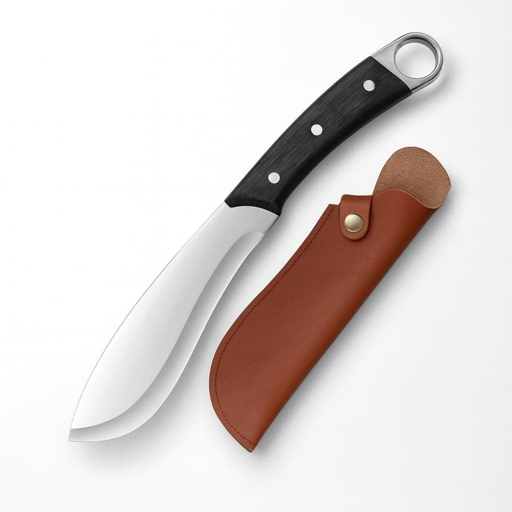 Hand-Sharpened Knife with Leather Sheath - Forged Multipurpose Meat Cleaver Butcher Kitchen Knife