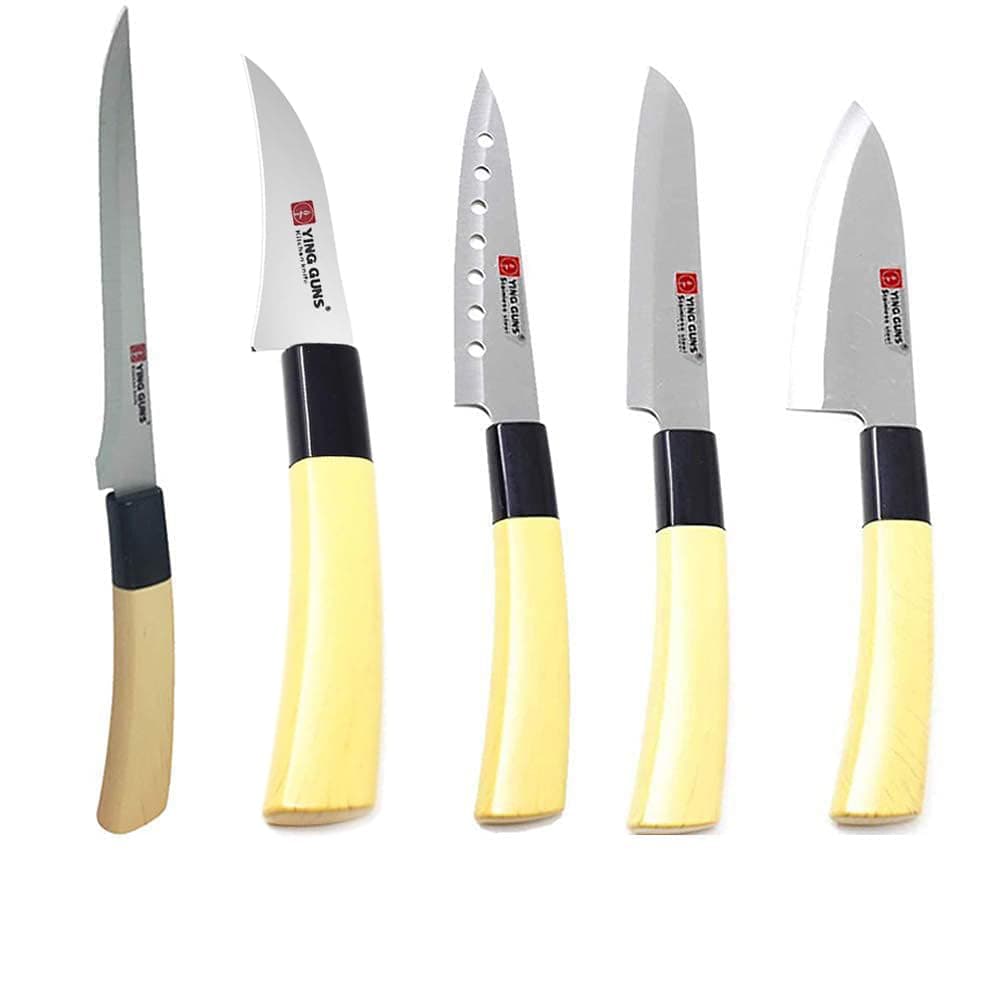 GUNS Multi-Purpose Kitchen Knife Set (Pack of 5) Knife, Santoku Knife, Boning Knife, Carving nives & Sashimi Knife for Cutting Fruits, Vegetable, Meat, Fish & More (Stainless Steel)