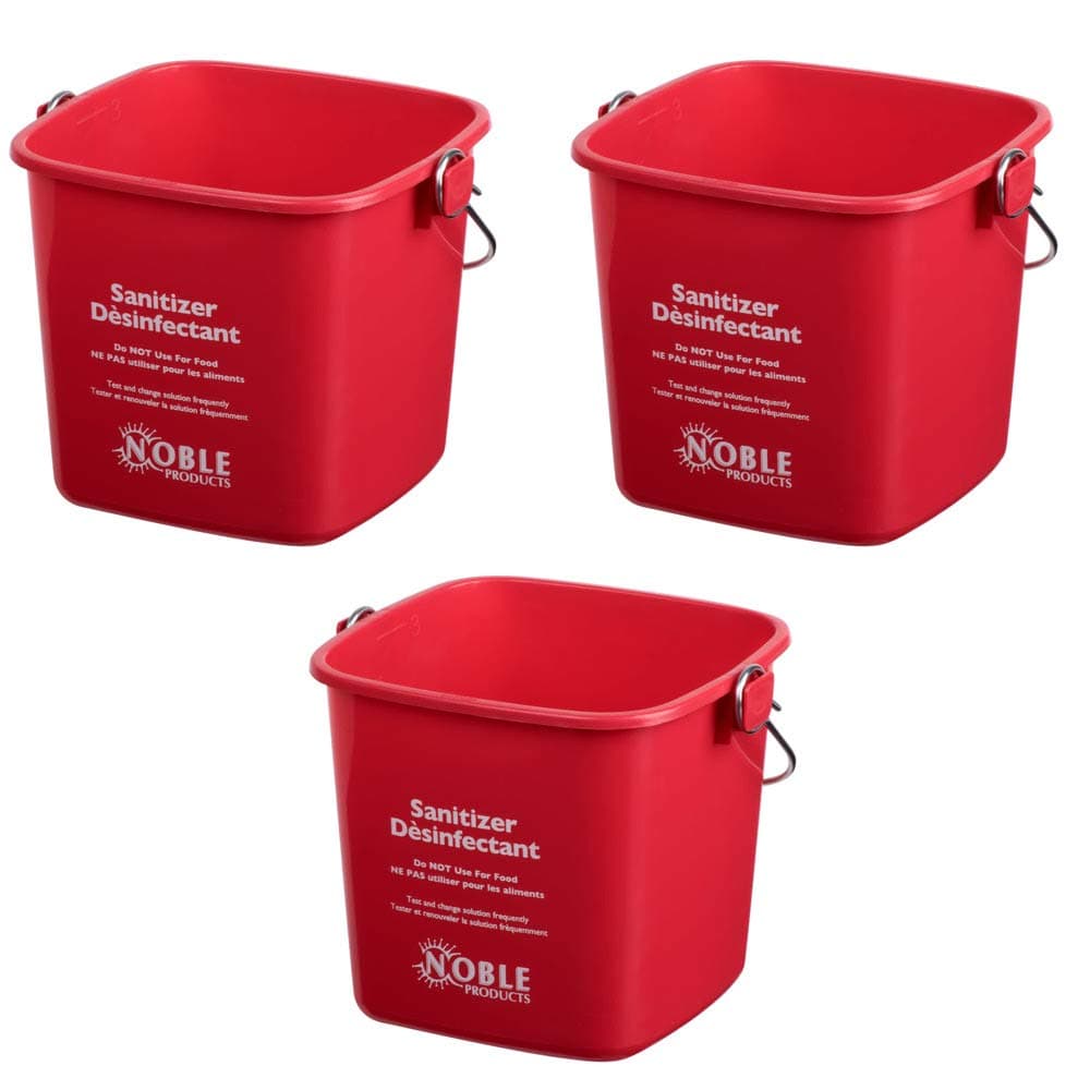 Small Red Sanitizing Bucket - 3 Quart Cleaning Pail - Set of 3 Square Containers, Plastic