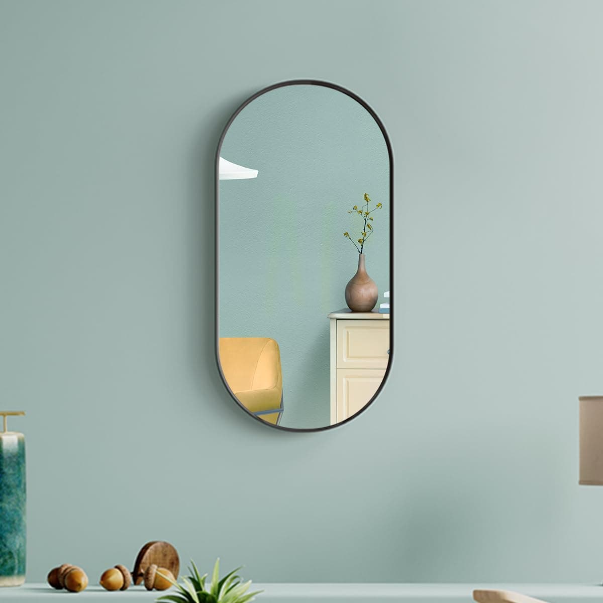 Essential 20" * 40" (50.9cm x 101.7 cm) Capsule Decorative HD Mirror, Matte Black, Silver Coated (K-26051-BLL)