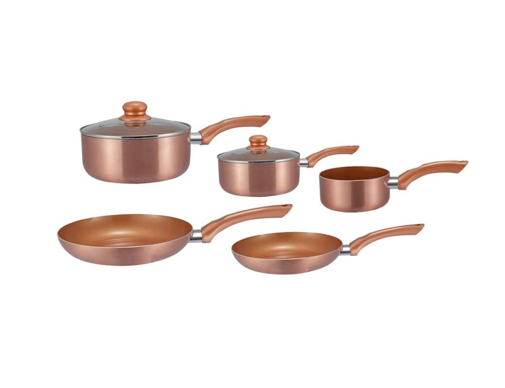 Aluminium Cookware Sets 7 Piece Copper Pan Set Non Stick Aluminium Induction Pots and Pans Set Suitable for Induction Cooker, Gas and Electric Hobs Copper (7Pcs Copper)