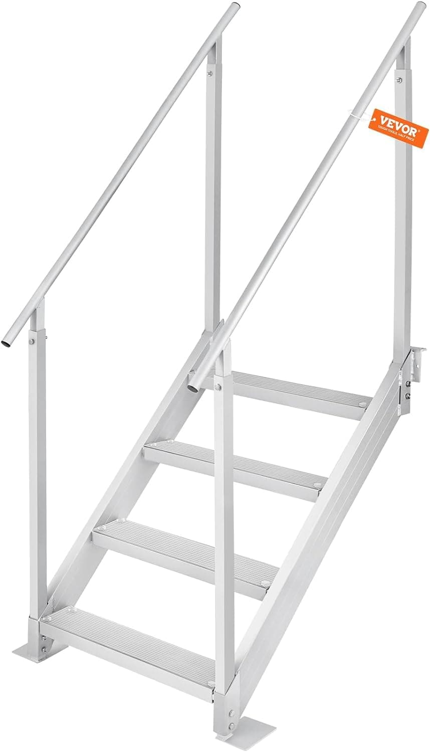 VEVOR Dock Stairs Ladder 4 Step, Aluminum Dock Steps 30"-39" Adjustable Height, 500Lbs Load, 4" Wide Nonslip Pedals, Swim Step Ladder for Boat/Lake/Pool/Marine Boarding