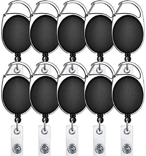 Retractable Oval Badge with Key Chain ID Holder (Black), Pack of 10