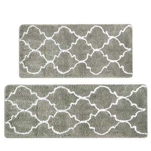 Kitchen Rug Set, LEEVAN Moroccan Kitchen Comfort Mat Super Soft Rug Microfiber Area Runner Rugs Non-Slip Backing Washable Bathroom Rug Shower Floor Mat Set of 2 Pcs