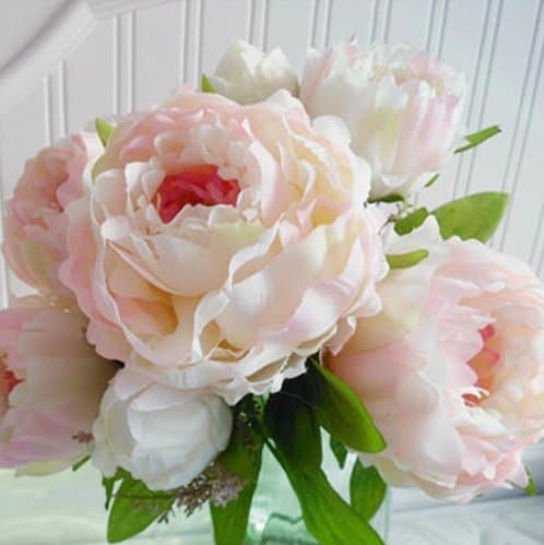 Copper Robin Light Pink Silk Peony Bouquet 7 Head Artificial Flowers with Lavender