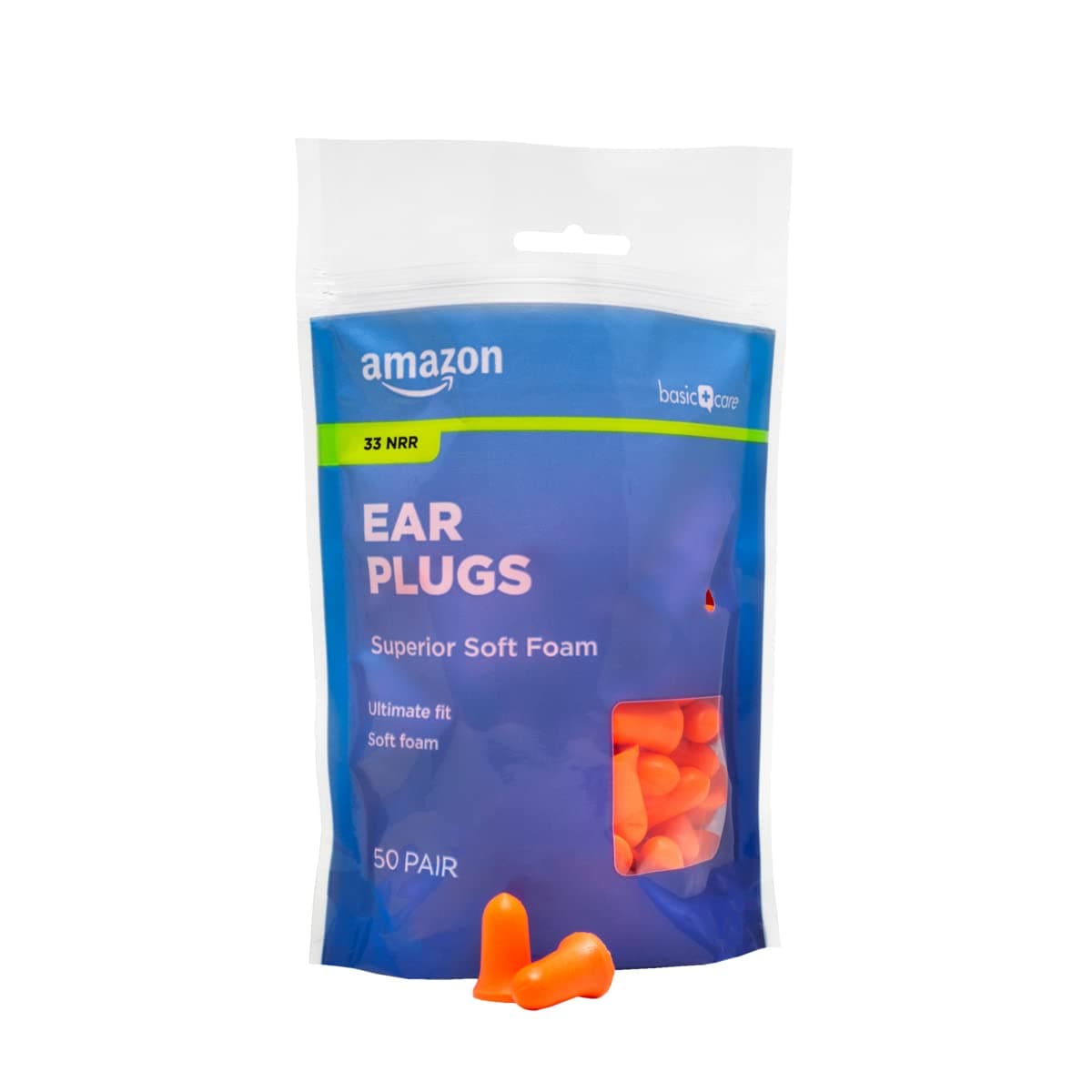 Amazon Basic Care Soft Foam Noise Cancelling Earplugs for Concerts, Hearing Protection, 100 Count (1 Pack of 50 Pairs)