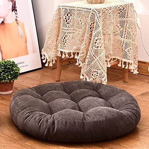 HIGOGOGO Round Solid Floor Pillow, Tufted Meditation Pillow for Seating on Floor Thick Seat Cushion Meditation Cushion for Yoga Living Room Sofa Balcony Outdoor, Dark Grey, 22x22 Inch