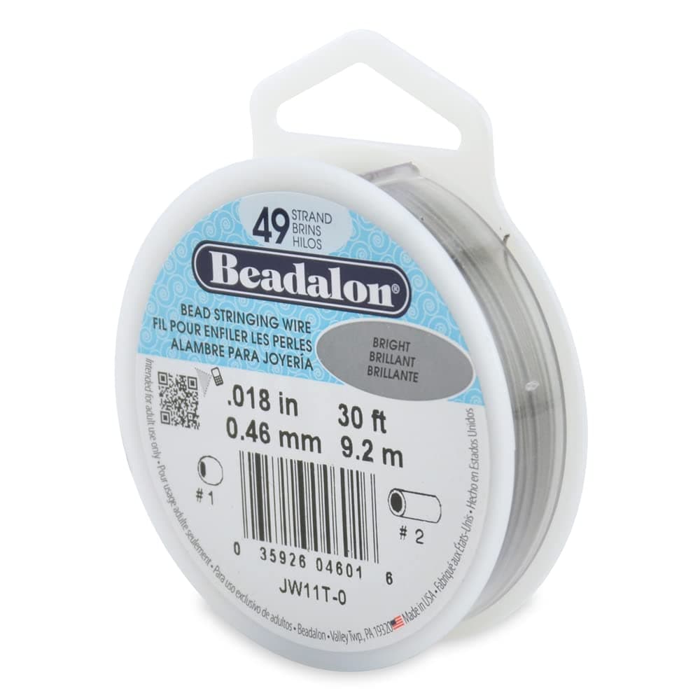 Beadalon 49 Strand Stainless Steel Bead Stringing Wire, .018 in / 0.46 mm, Bright, 30 ft / 9.2 m