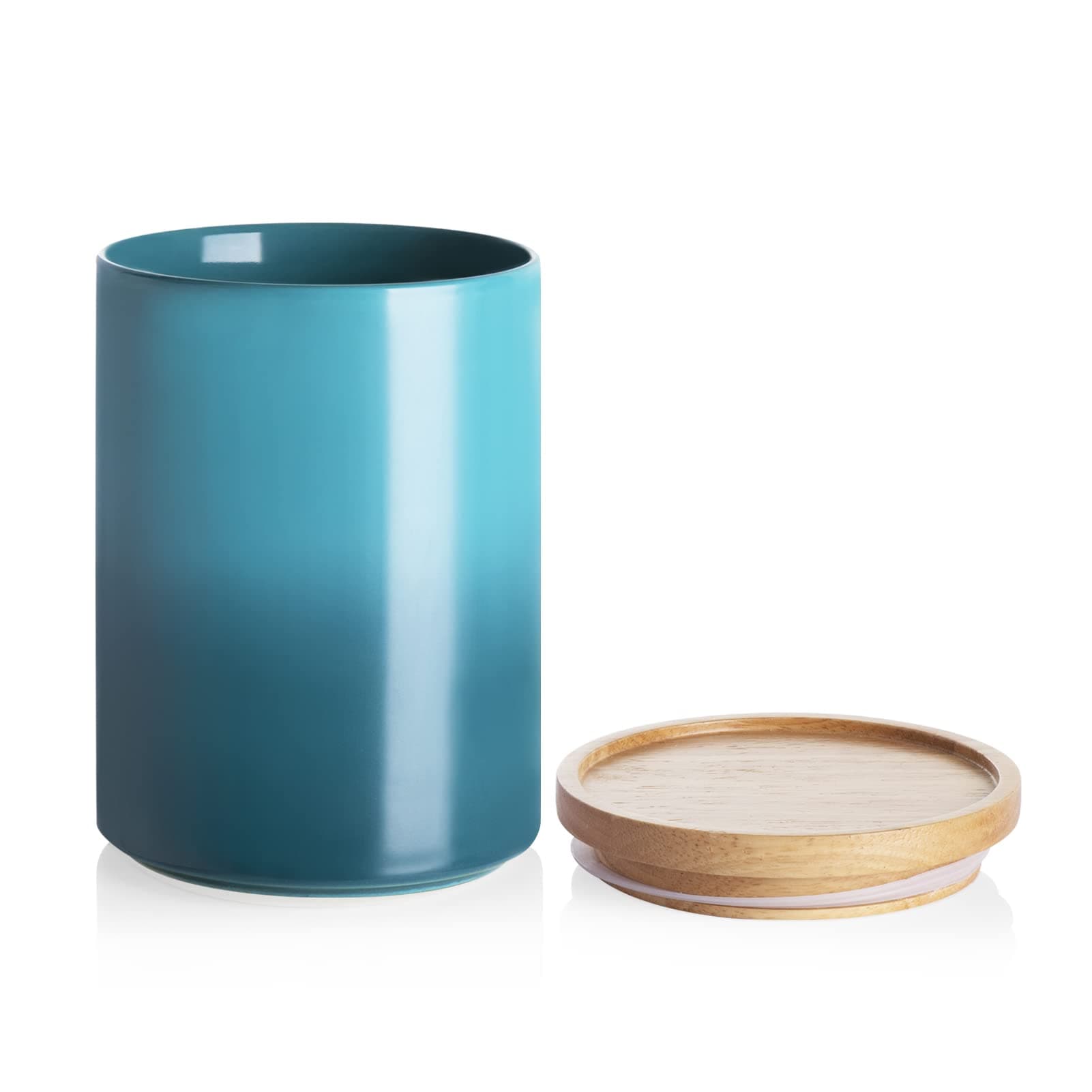 Sweejar Ceramic Food Storage Jar, Stackable Kitchen Canisters, Containers with Airtight Seal Wooden Lid for Serving Ground Coffee, Tea, Sugar, Salt and More - 28 Fl Oz (Gradient Blue)