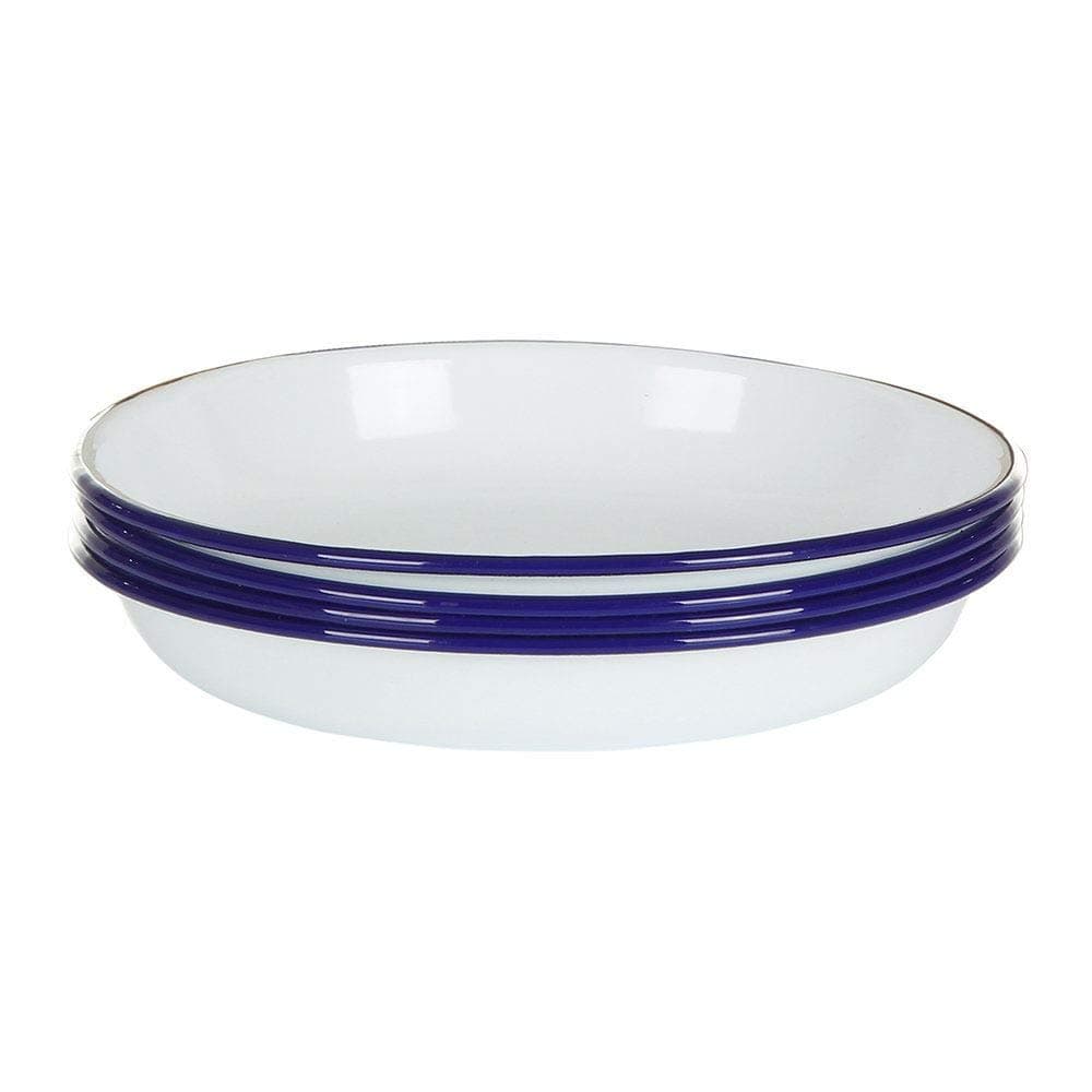 Falconware Enamel Set of 4 Deep Side Plates White with Blue Rim
