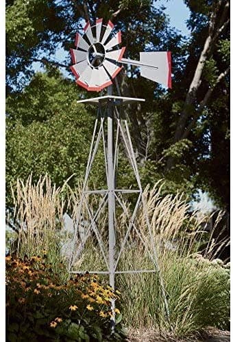 COLIBROX 8ft. Ornamental Garden Windmill, Galvanized with Red Tips