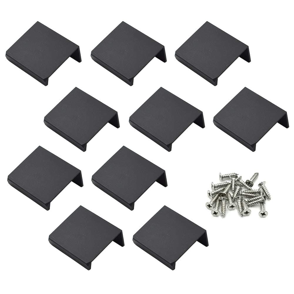 LC LICTOP 1.38 Inch Black Finger Pulls for Cabinet 10Pcs, 0.63 Inch Hole Spacing, Aluminum Alloy Edge Pulls Furniture Handle, Back Mount Concealed Handles for Cupboard, Drawer, Dresser, Wardrobe