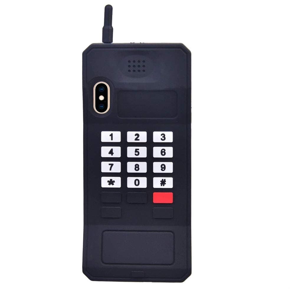 Cute iPhone XR Case, iPhone XR Case Cute Retro Classic Cellular Phone Shaped Kids Girls Child Teens Soft Silicone Rubber 3D Cartoon Stand Cover Protective Cute Cases for iPhone XR 6.1"-Black (Black)